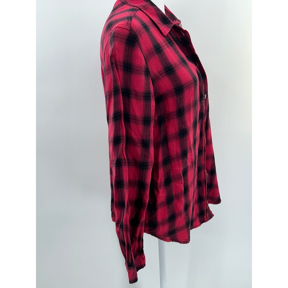 American Eagle Red Black Plaid Flannel Shirt Boyfriend Fit Soft Grunge Size M - Picture 3 of 11